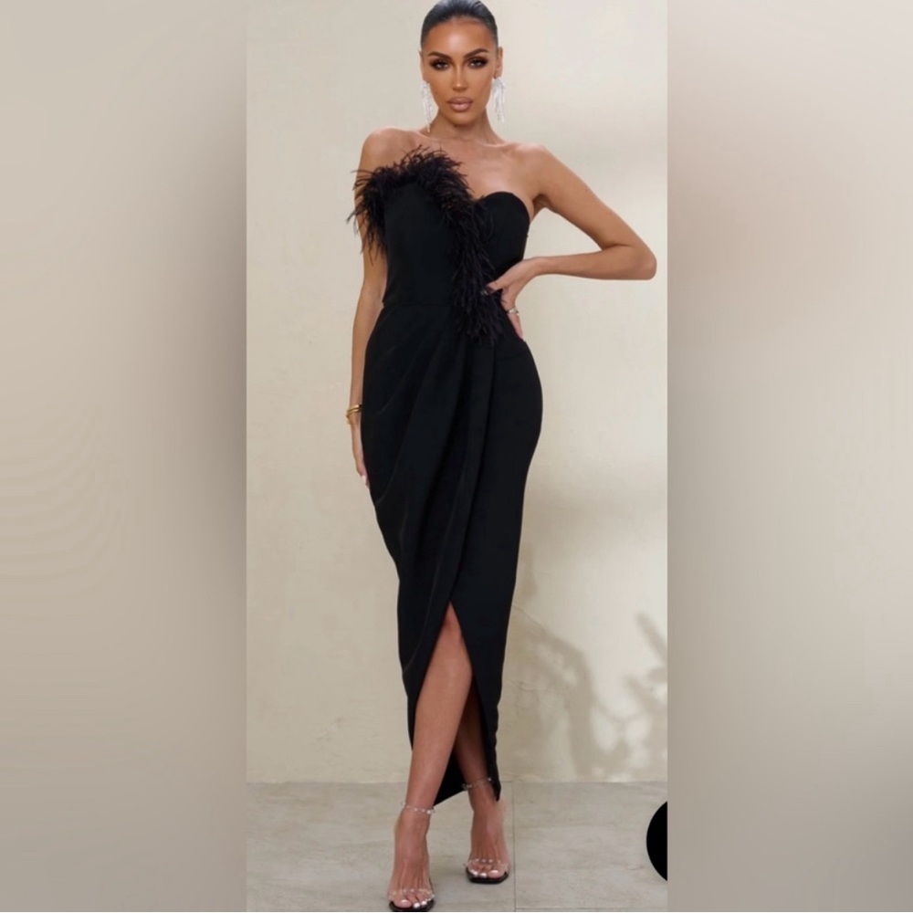 Club L feather Strapless dress